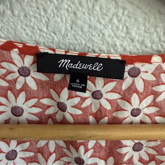 Madewell Clara Red Daisy Print Wrap Dress Size Small EUC 100% Cotton - Picture 4 of 5